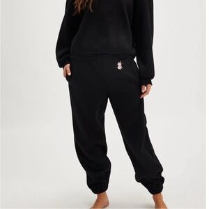 For Love And Lemons Julie Sweatpants Rose Embroidered Black Medium Coquette Chic